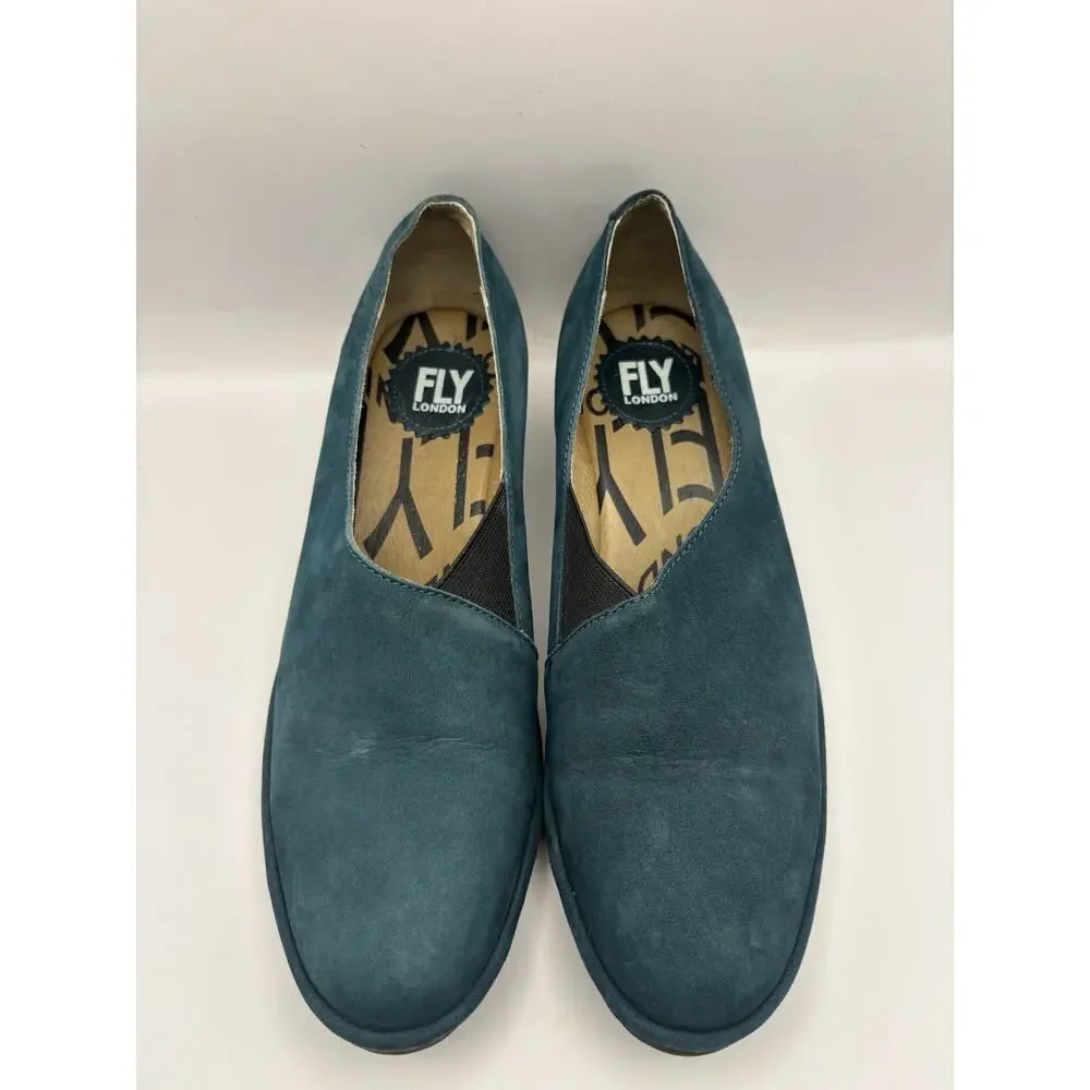 Fly London Peso Leather Blue Wedges Size 39 (Women 8-8.5)